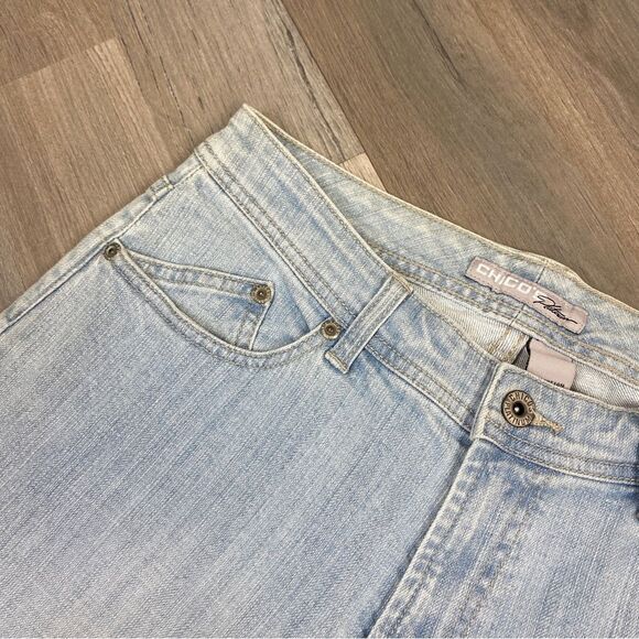 Chico’s Platinum Radiant Crop Rhinestone Pocket Capri Jeans Blue 6 - Picture 5 of 12